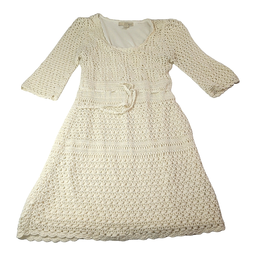 Forever 21, Vintage  Boho  Crochet Grannycore  Dress - Ivory - Picture 2 of 16